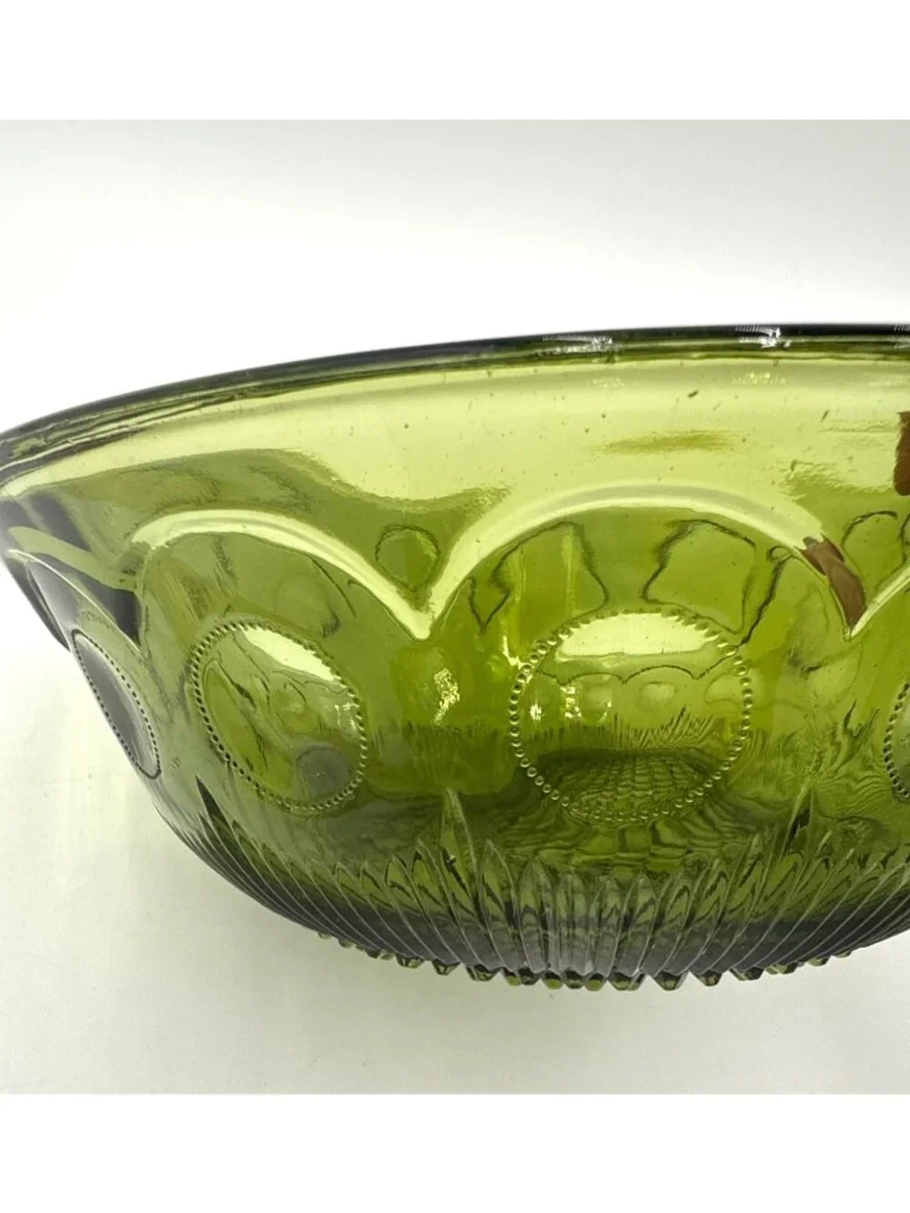 Vintage Bartlett Collins Avocado Green Glass Serving Bowl- 8.38